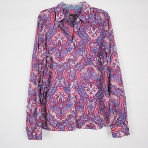 Talbots Light Button Down Collared Paisley Top